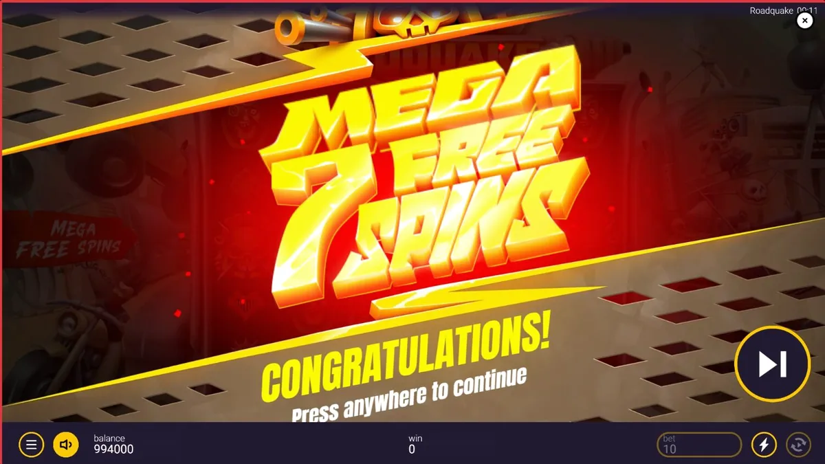 Isang visual na representasyon ng Roadquake slot na nagpapakita ng post-apocalyptic na tema at cartoon-style na aksyon sa reels.